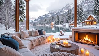 Tranquil Winter Cabin by the Lake ❄ Relaxing Jazz Music, Snowy Ambience & Fireplace to Stress Relief