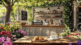 Morning Spring Jazz 🌸 Gentle Jazz Music at Cozy Outdoor Coffee Shop Ambience for Mood Booster, Study