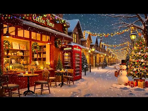 Christmas Coffee Shop Ambience with Instrumental Jazz Christmas Music & Snow Falling for Relaxing