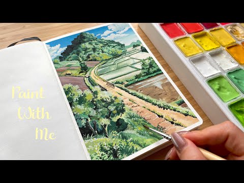 Studio Ghibli Landscape Painting with Jelly Gouache/ Paint With Me 🍀