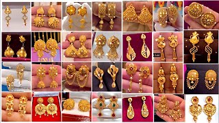 new 22ct gold hoops earrings designs 2024 with weight & price || latest gold stud long earrings 💁💁💁