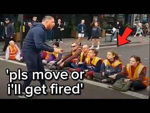 Protestors Block Man From Going To Work..