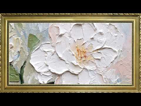 WHITE FLOWER OIL PAINTING FREE TV WALLPAPER SCREENSAVER BACKGROUND VINTAGE FRAMED SAMSUNG TV ART 3HR