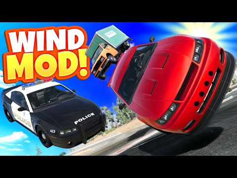 HURRICANE FORCE WINDS During a Police Chase in BeamNG Drive Mods!