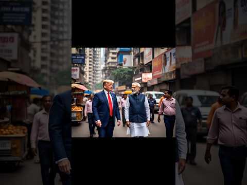 trump and modi are walking at mumbai street