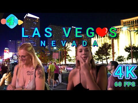 Las Vegas Strip Night Walk 4/4, Nevada USA 4K - UHD