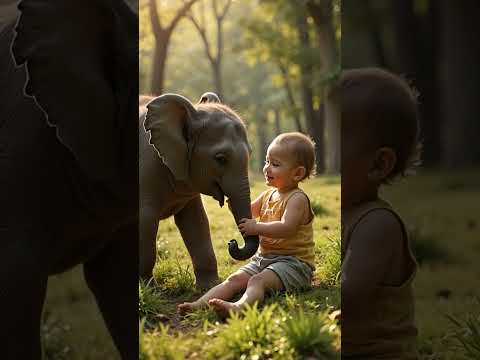 A Baby’s Magical Playtime with a Friendly Baby Elephant - 4K Surreal Adventure !