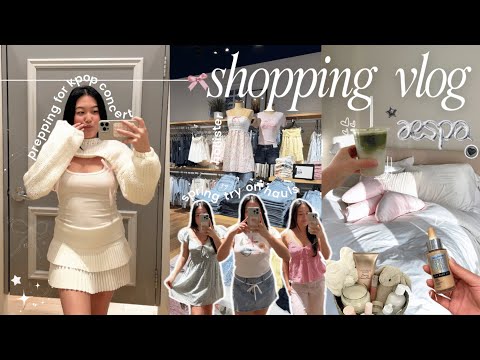 shopping vlog: prepping for Aespa concert, try on haul, + learning korean 🎀