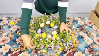 Artificial Easter Wreaths Egg Wreath Floral Wreath with Eggs Wild Flowers Berry for Home Decor