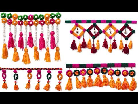 6 EASY DOOR HANGING TORAN MAKING CRAFT DECORATION IDEAS FROM WOOLEN DOOR HANGING