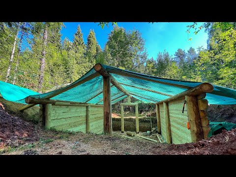 BUILDING a COZY dugout in a SECRET forest! We make beautiful and smooth walls in the wild! Pt.2