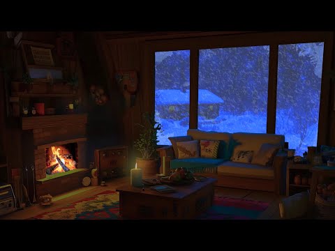 Relaxing Blizzard for Sleep, Relax, Study | Snowstorm Sounds with Fireplace Crackling