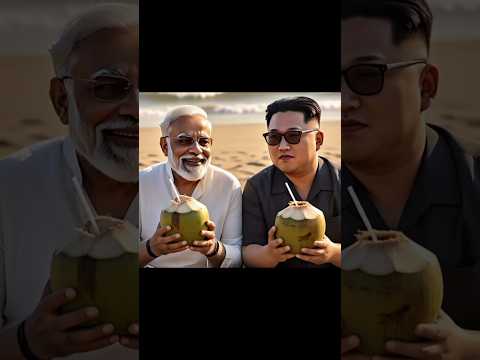 "Modi & Kim Jong-un Sip Coconut Water at Goa Beach—Tropical Diplomacy? 🥥😂"