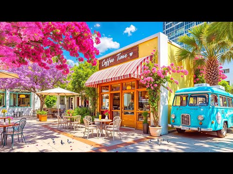 Relaxing Spring Jazz Music 🌸 Outdoor Coffee Shop Ambience & Smooth Bossa Nova Instrumental to Relax