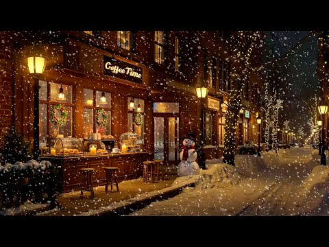 Relaxing Winter Jazz & Snow Falling at Coffee Shop Ambience ~ Soft Background Music for Study, Sleep