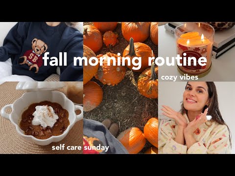 fall morning routine🍂🧸🕯️pumpkin baked oats, self care sunday, cozy aesthetic