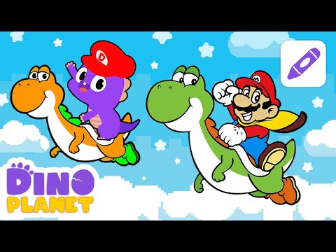 How to color Super Mario 🖍️🎨✍️ | Learn colors with DINO | DINO Cartoon Class