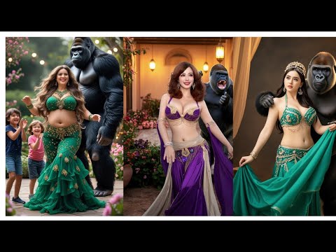 Gentle Gorilla Life with beautiful pregnant woman|women belly dance