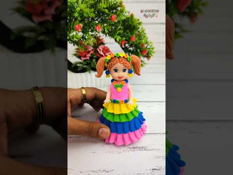 Reverse Play ⏮️🥰💕🌈Colourful Rainbow Doll Dress Making With Super Clay💕🌈💃