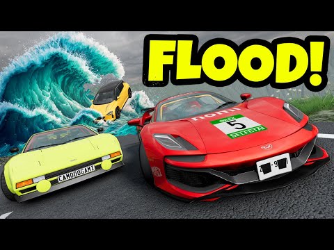 We Used FAST Supercars to Escape The Flood in BeamNG Drive Mods!