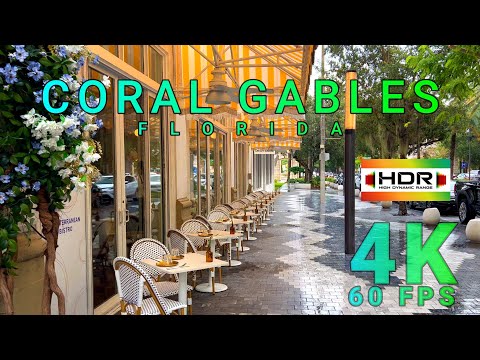 Coral Gables Walk under a Light Rain, Florida USA 4K-UHD