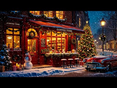 Relaxing Christmas Jazz Instrumental Music & Snow Fall at Christmas Coffee Shop for Happy Holiday