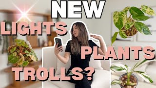 New GROW LIGHTS, New PLANTS, New TROLLS?! Plant Shelf | Repotting | Houseplant Care Routine + Tips