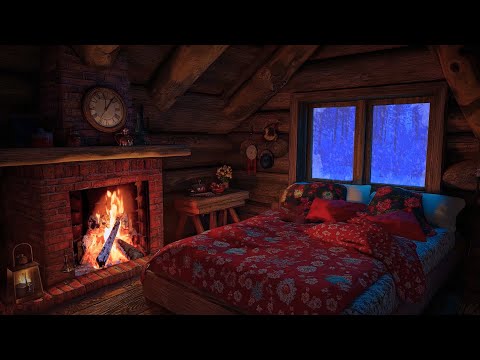 Relax with Blizzard and Fireplace in Warm Log House, Sleep Sounds, Relaxing Sounds