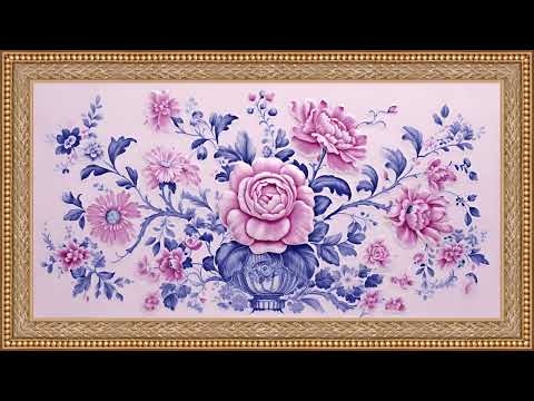 Vintage Chinoiserie Delicate Flower Artwork Painting | Framed Art Screensaver for TV