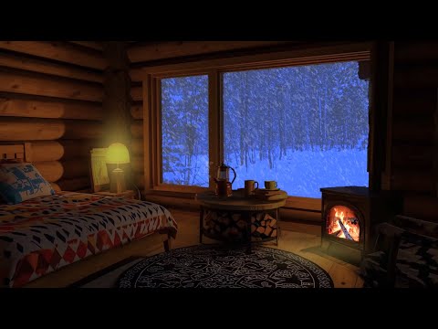 Abandoned Cabin in the Winter Woods - Howling Wind, Falling Snow, Fireplace