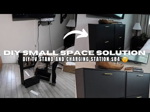 Diy small space storage solution! TV STAND ON A BUDGET FOR A SMALL BEDROOM!