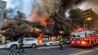 **EARLY ARRIVAL - HEAVY FIRE in Taxpayer** FDNY Battles MAJOR 4-ALARM Fire in Bronx [ Box  2297 ]