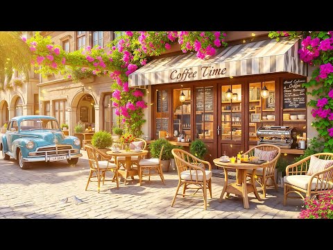 February Jazz ~ Spring Morning at Outdoor Coffee Shop Ambience with Happy Bossa Nova Music for Relax