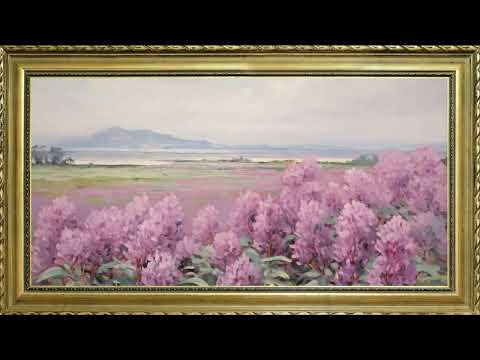 PURPLE LANDSCAPE SPRING TV ART WALLPAPER SCREENSAVER VINTAGE BACKGROUND FRAMED TV ART OIL PAINTING