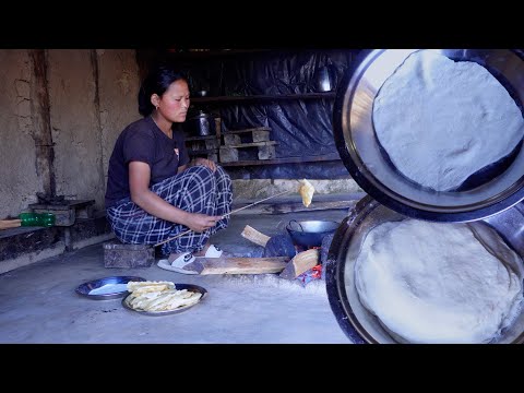 A Day in the Life of a Nepali Herder || Rita cooking bread open recipe || Life in villag @Ritarojan