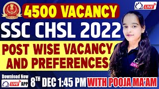 SSC CHSL 2022 || TOTAL VACANCY 4500+ || POST WISE VACANCY AND PREFERENCES || BY POOJA MA'AM