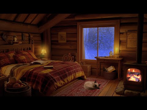 Howling Blizzard Sounds | Warm Winter Air | Strong Wind and Crackling Fire For Sleeping