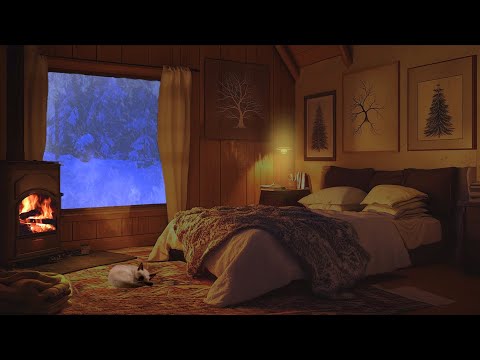 Snowstorm Winds and Crackling Fireplace Sounds | A Peaceful Night of Cozy Ambience for Restful Sleep