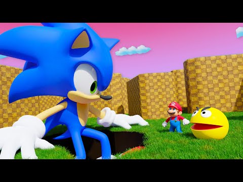 Super Giant Sonic and Mario vs Pacman   epic battle